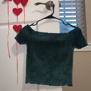 Velvet Green Ruffled Top